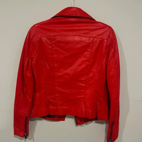 Bod & Christensen red leather biker jacket size small